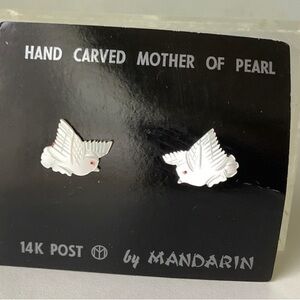 New 14 K Post Mother of Pearl bird earrings vintage